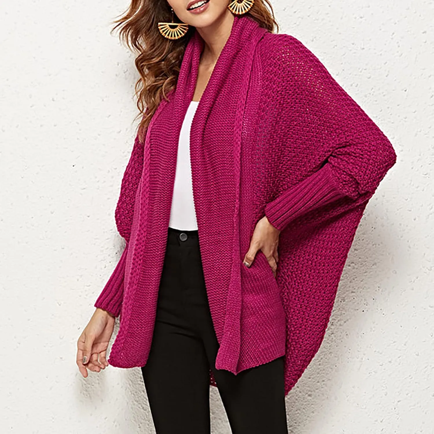 XUNRYAN Womens Winter Dolman Sweaters Cardigans Open Front Chunky Knit Lightweight Jackets Fall Casual Coats Outerwear