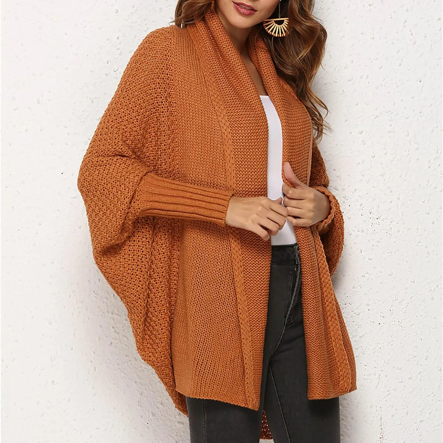 XUNRYAN Womens Winter Dolman Sweaters Cardigans Open Front Chunky Knit Lightweight Jackets Fall Casual Coats Outerwear