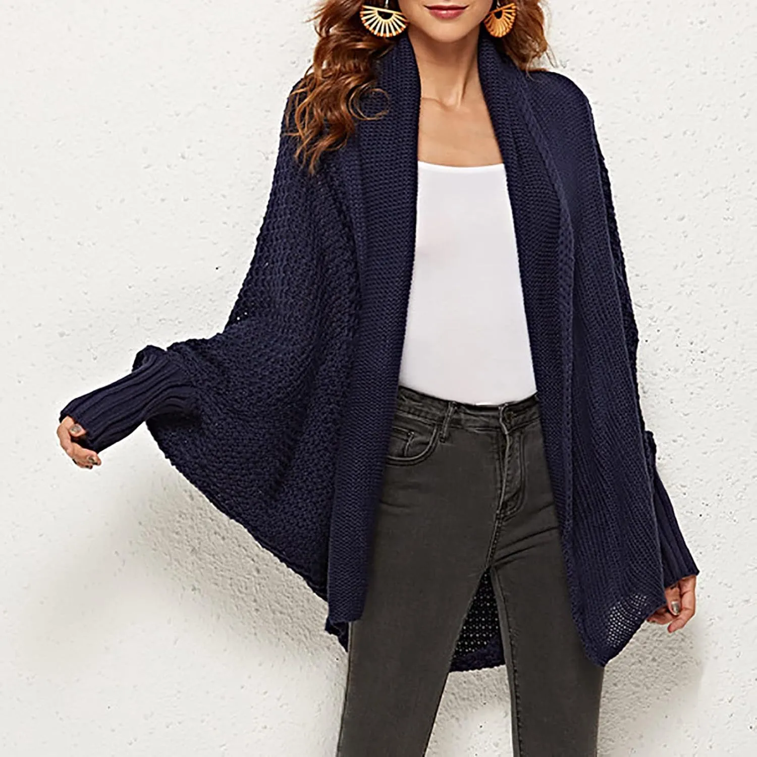 XUNRYAN Womens Winter Dolman Sweaters Cardigans Open Front Chunky Knit Lightweight Jackets Fall Casual Coats Outerwear