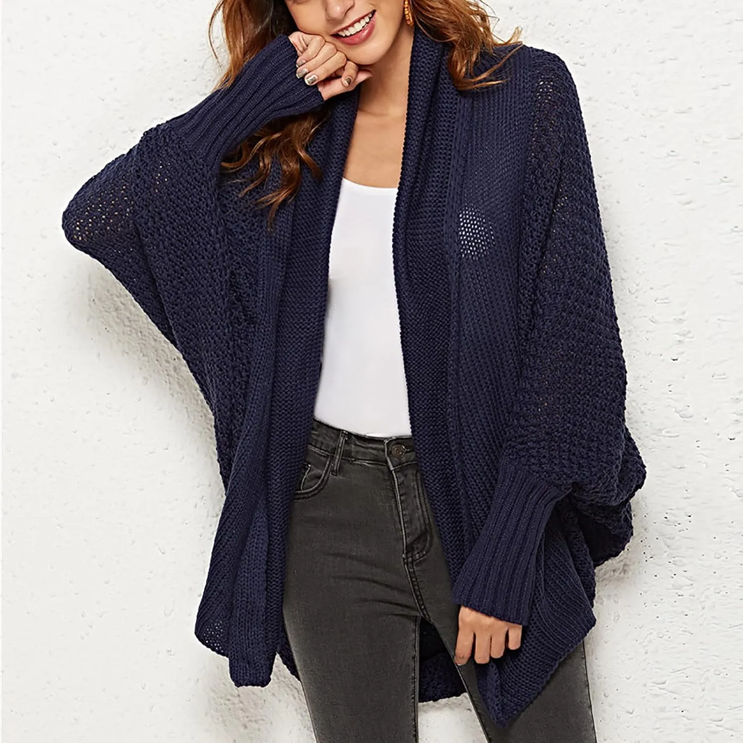 XUNRYAN Womens Winter Dolman Sweaters Cardigans Open Front Chunky Knit Lightweight Jackets Fall Casual Coats Outerwear