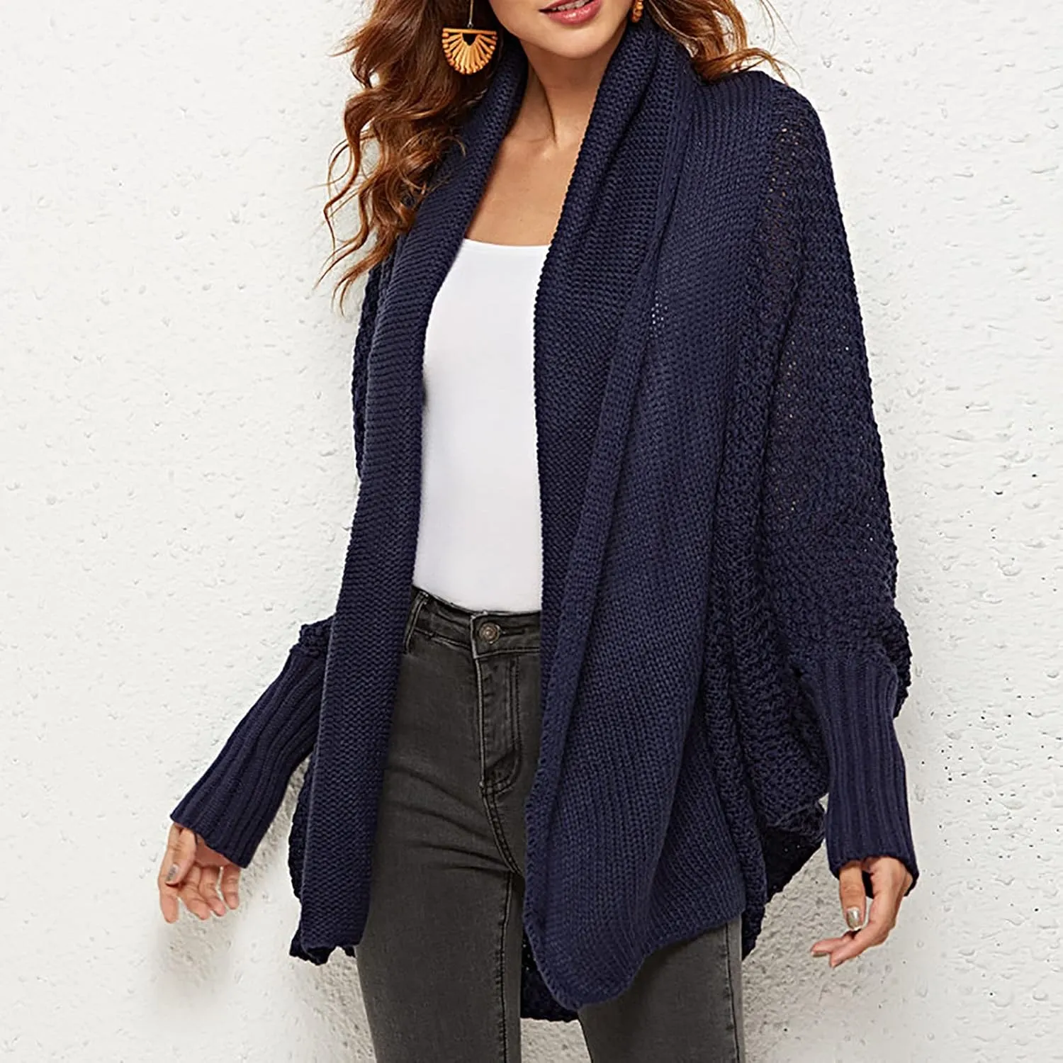 XUNRYAN Womens Winter Dolman Sweaters Cardigans Open Front Chunky Knit Lightweight Jackets Fall Casual Coats Outerwear
