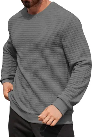 Ymosrh Mens Athletic Sweatshirts Pullover Plaid Jacquard Long Sleeve Solid Color Casual Workout Sweat Shirts