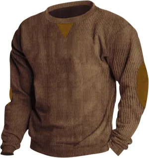 Ymosrh Men's Casual Crewneck Sweatshirts Long Sleeve Corduroy Pullover Tops Workout Sweaters Sports Sweat Shirts, S-3XL