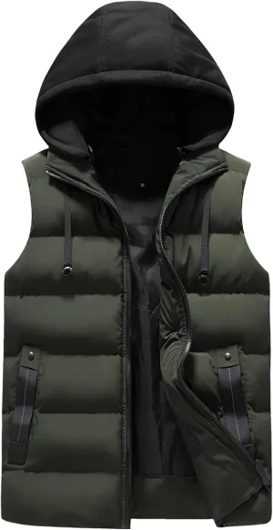 Ymosrh Men's Down Jacket Lightweight Puffer Vest Sleeveless Winter Jacket with Hood for Men, XS-2XL