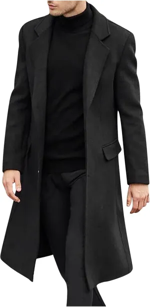 Ymosrh Men's Fashion Trench Coat Single Breasted Notched Collar Casual Business Fall Winter Long Overcoats, L-3XL