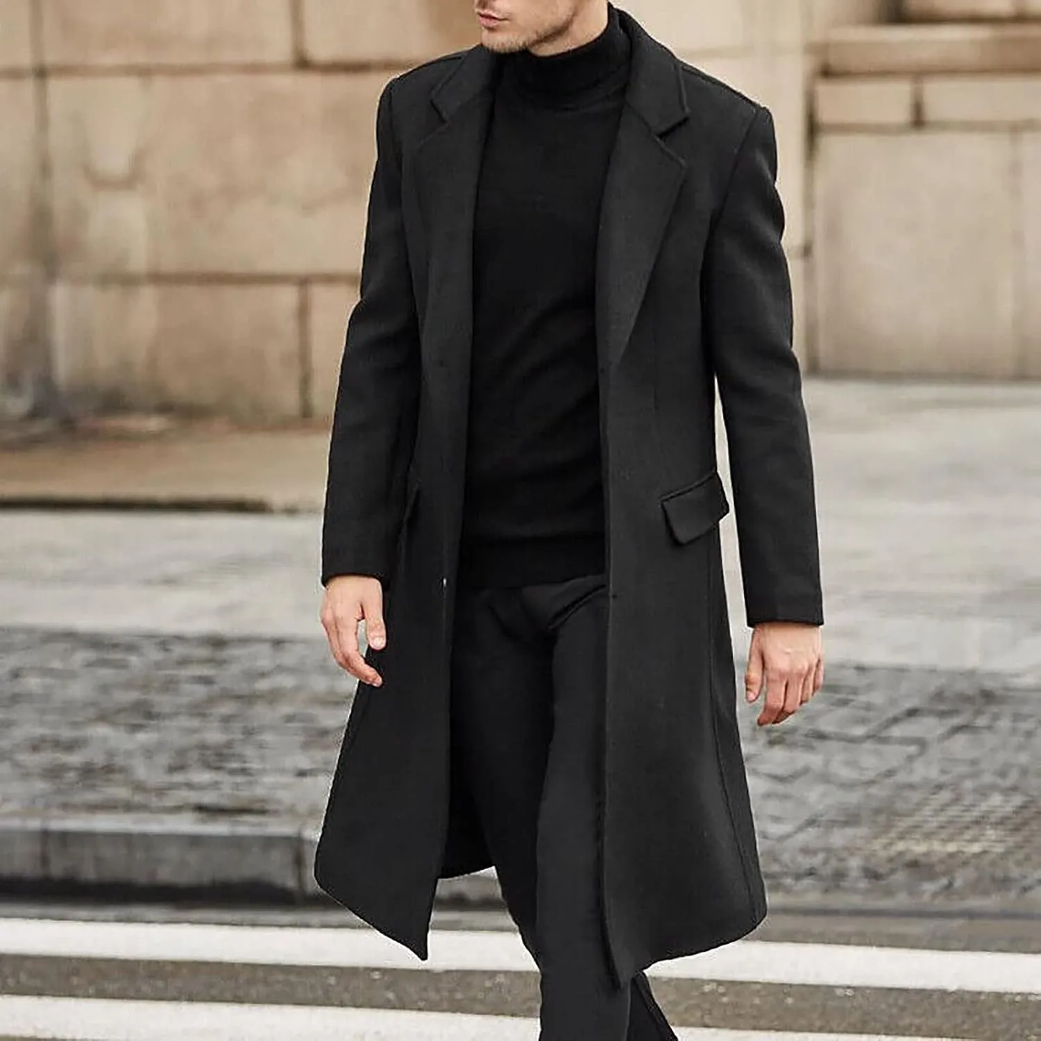 Ymosrh Men's Fashion Trench Coat Single Breasted Notched Collar Casual Business Fall Winter Long Overcoats, L-3XL
