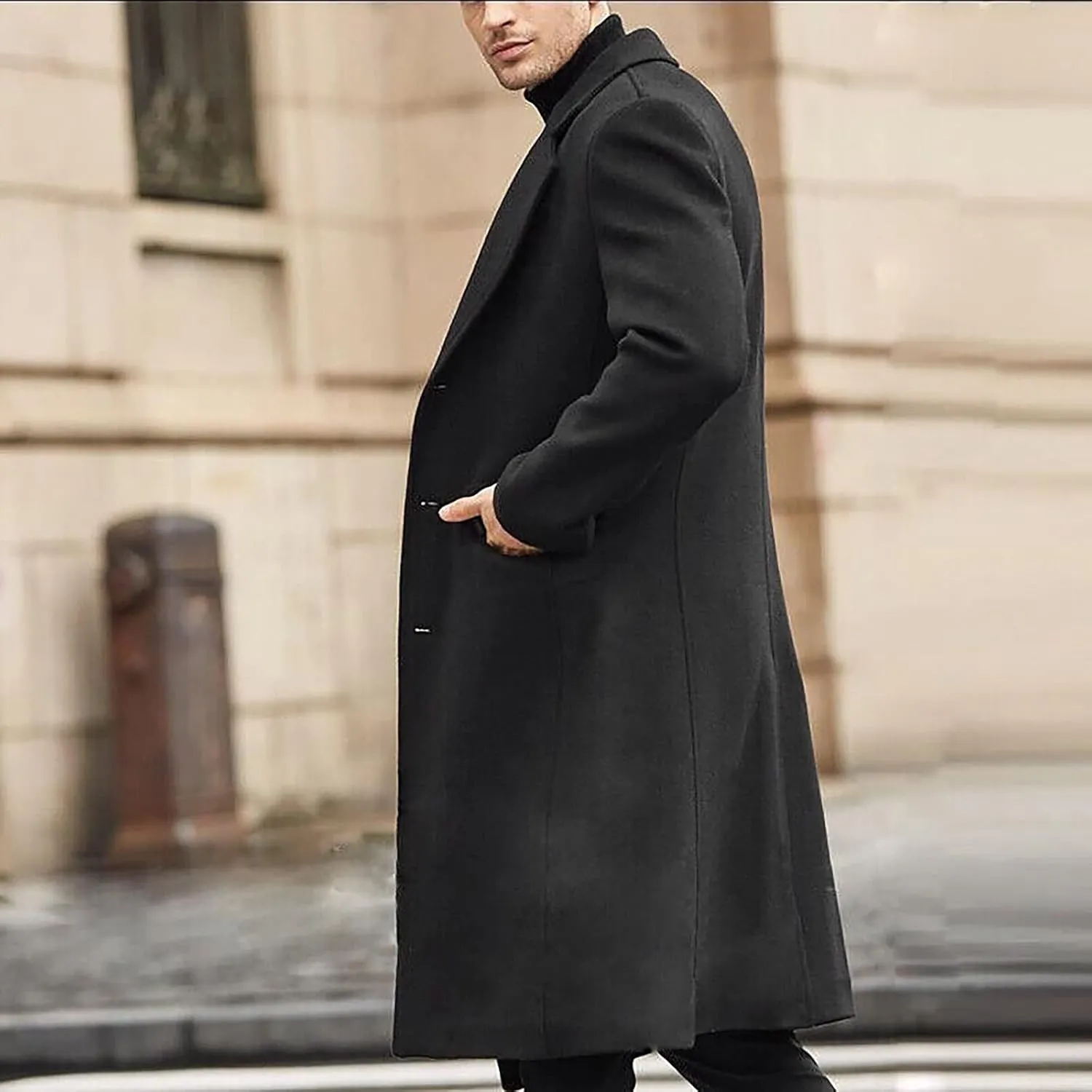 Ymosrh Men's Fashion Trench Coat Single Breasted Notched Collar Casual Business Fall Winter Long Overcoats, L-3XL