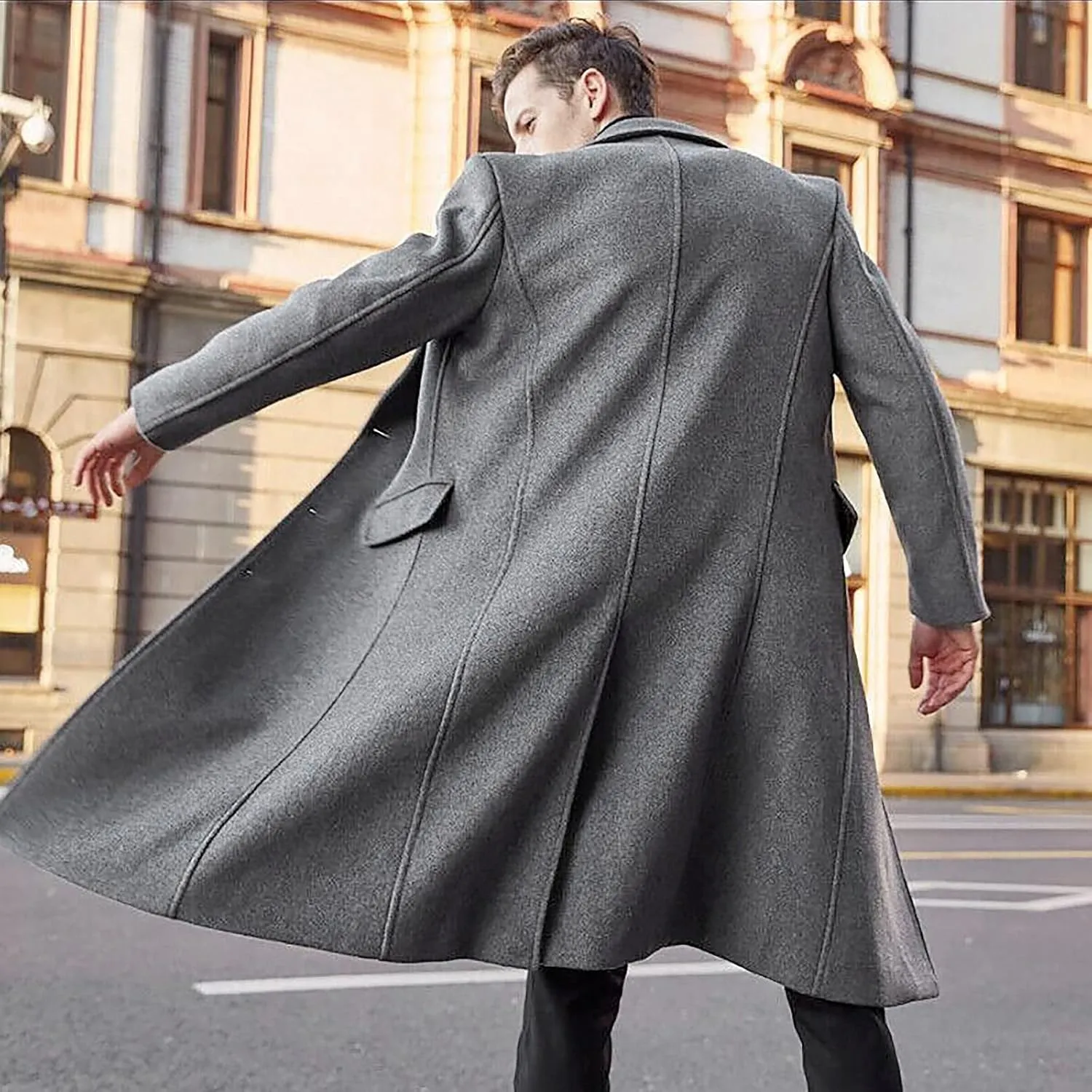 Ymosrh Men's Fashion Trench Coat Single Breasted Notched Collar Casual Business Fall Winter Long Overcoats, L-3XL