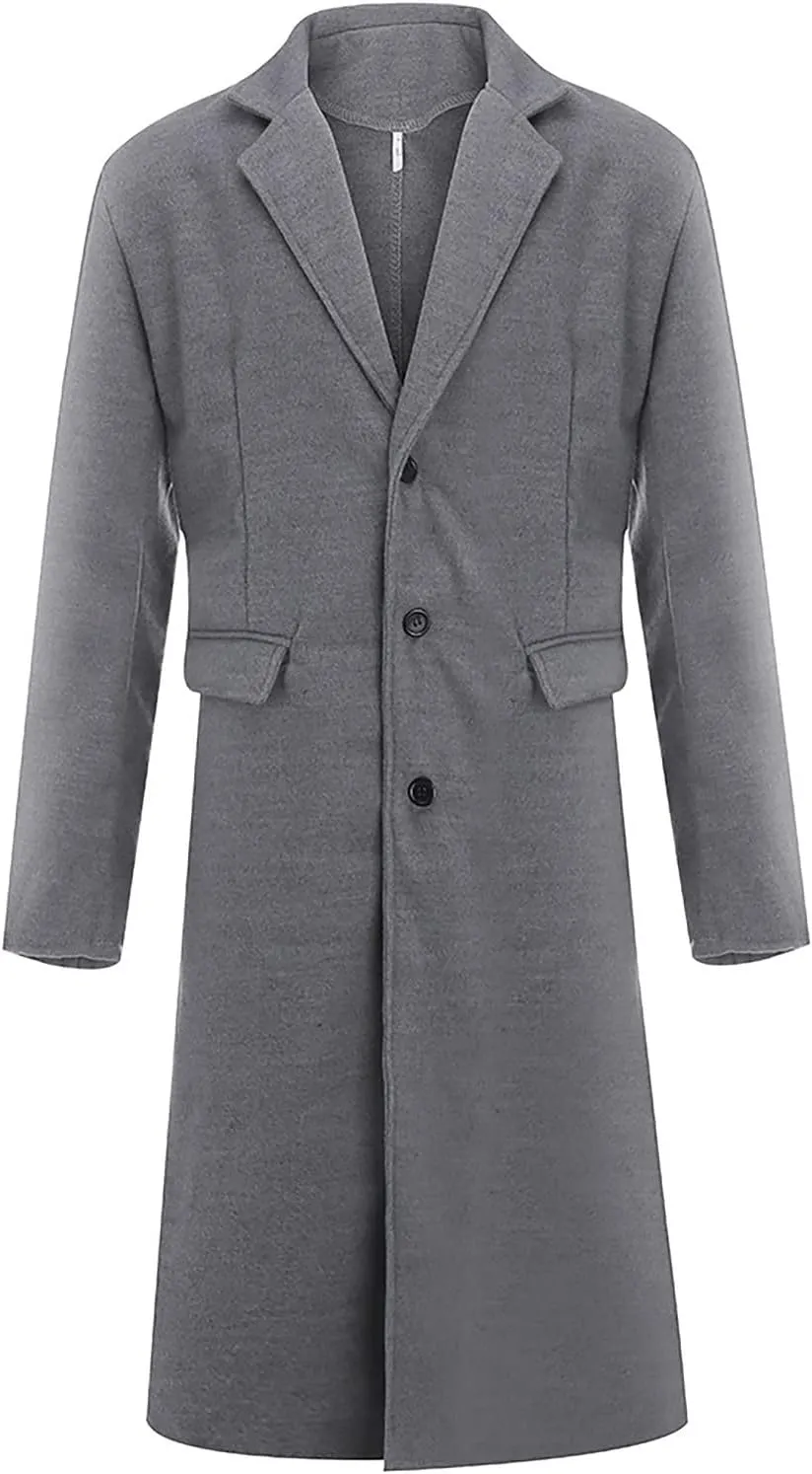 Ymosrh Men's Fashion Trench Coat Single Breasted Notched Collar Casual Business Fall Winter Long Overcoats, L-3XL