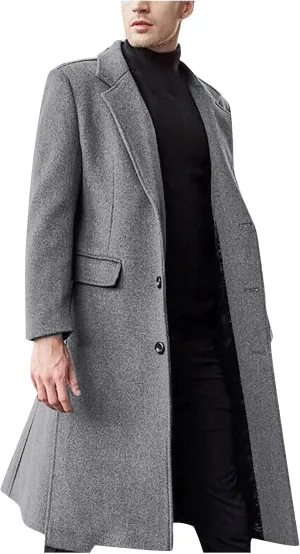 Ymosrh Men's Fashion Trench Coat Single Breasted Notched Collar Casual Business Fall Winter Long Overcoats, L-3XL