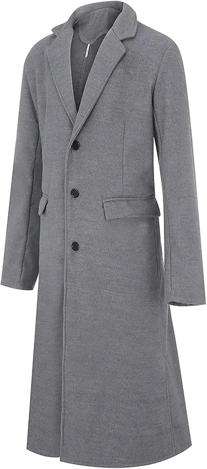 Ymosrh Men's Fashion Trench Coat Single Breasted Notched Collar Casual Business Fall Winter Long Overcoats, L-3XL