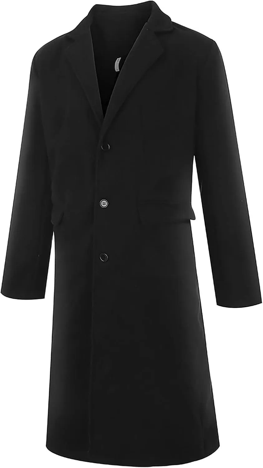 Ymosrh Men's Fashion Trench Coat Single Breasted Notched Collar Casual Business Fall Winter Long Overcoats, L-3XL