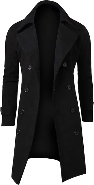 Ymosrh Mens Flannel Jacket Men Slim Stylish Trench Coat Double Breasted Long Jacket Coat Coats and Jackets Fashion