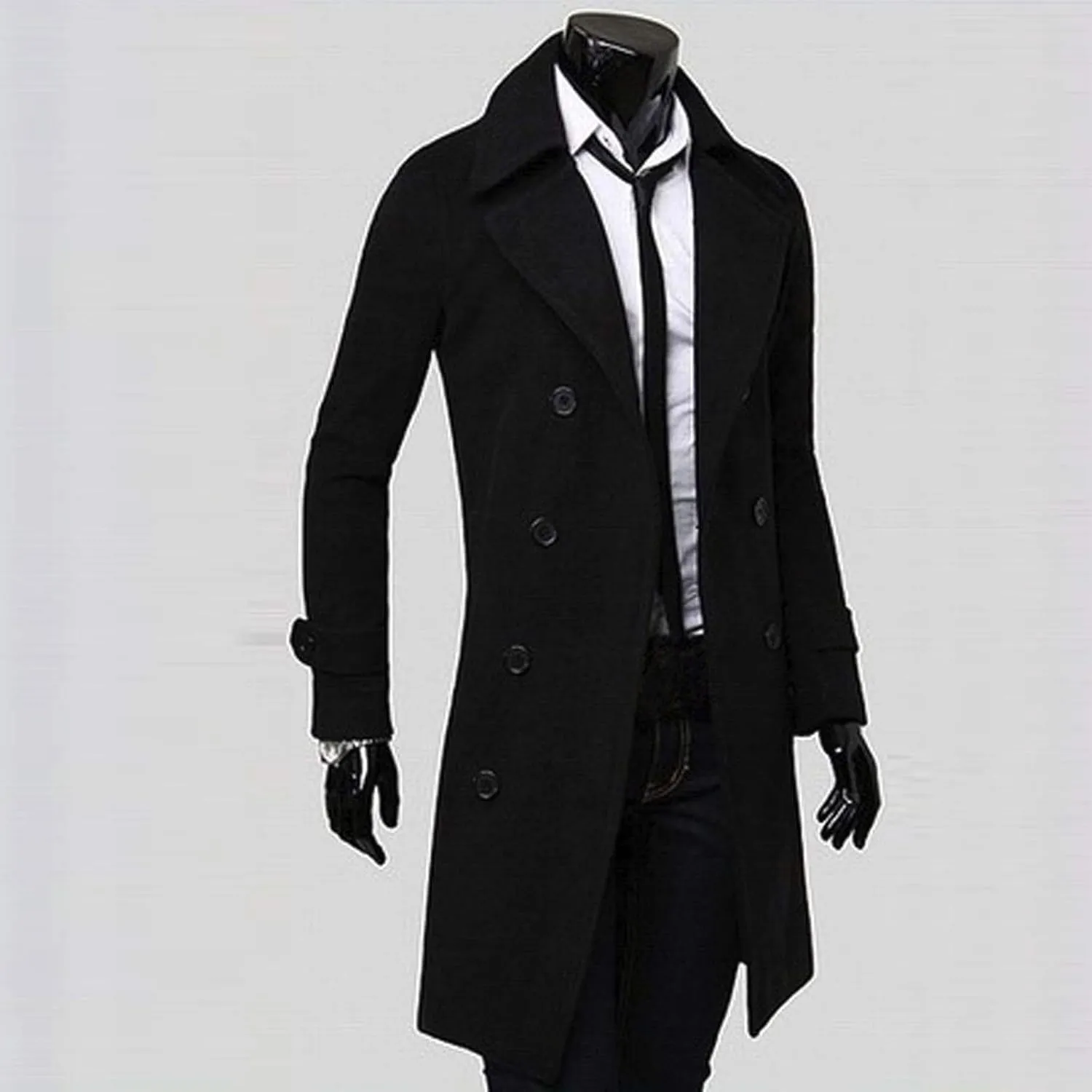 Ymosrh Mens Flannel Jacket Men Slim Stylish Trench Coat Double Breasted Long Jacket Coat Coats and Jackets Fashion