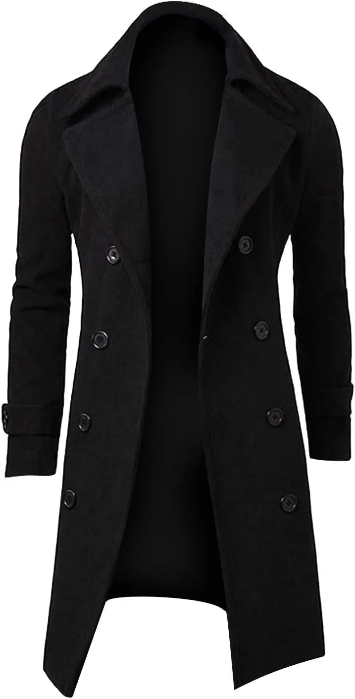 Ymosrh Mens Flannel Jacket Men Slim Stylish Trench Coat Double Breasted Long Jacket Coat Coats and Jackets Fashion