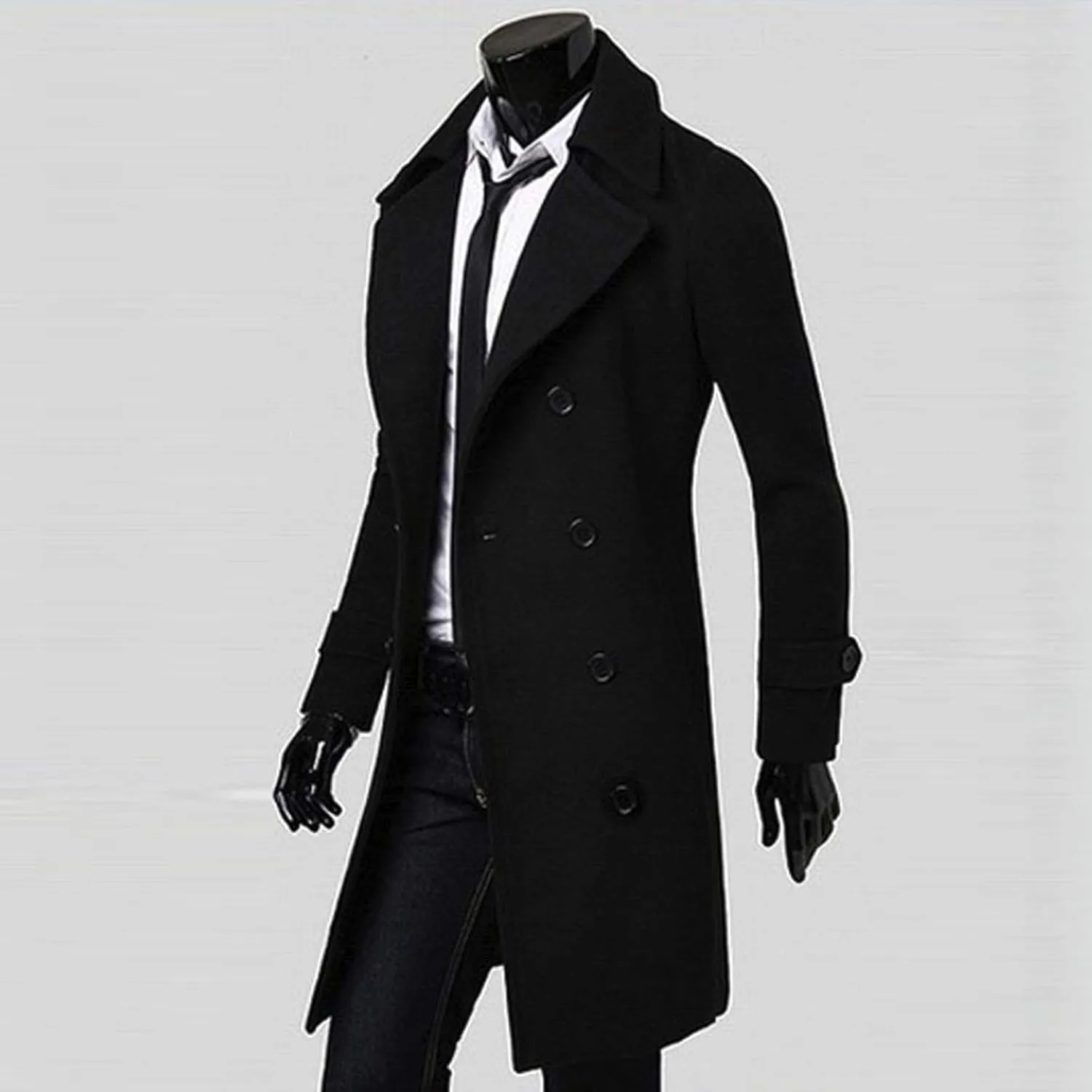 Ymosrh Mens Flannel Jacket Men Slim Stylish Trench Coat Double Breasted Long Jacket Coat Coats and Jackets Fashion