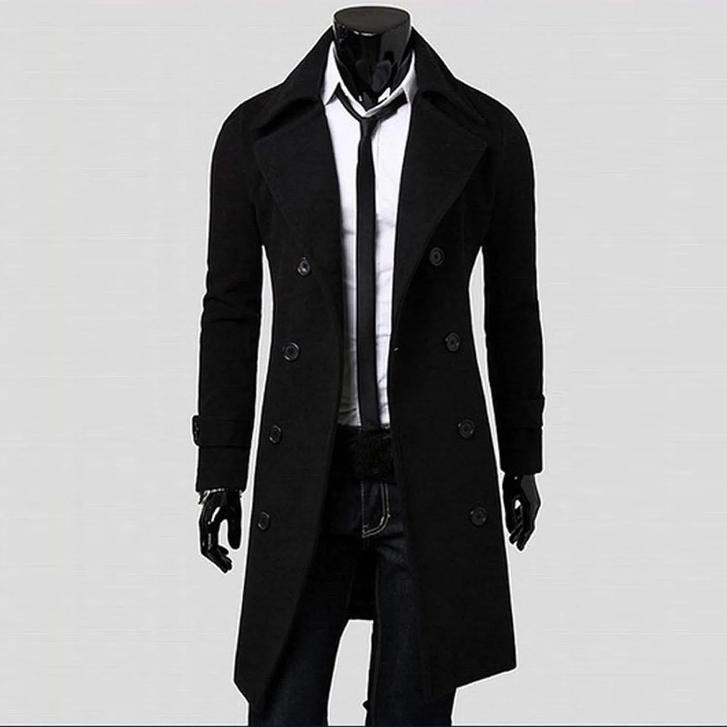 Ymosrh Mens Flannel Jacket Men Slim Stylish Trench Coat Double Breasted Long Jacket Coat Coats and Jackets Fashion