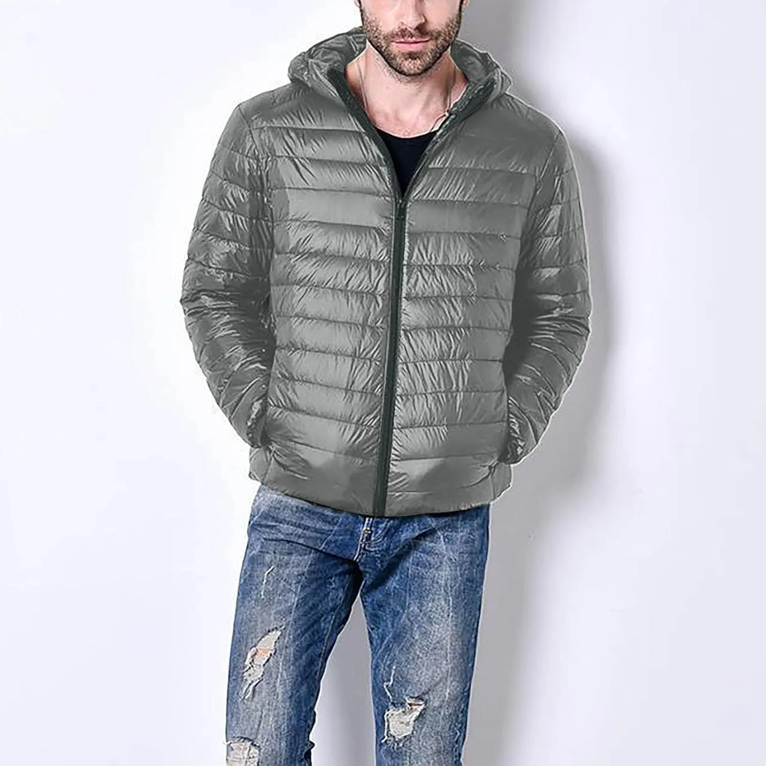 Ymosrh Men's Jacket Down Quilted Lined Winter Casual Windproof Puffer Jacket Warm Windbreaker Coats Jackets, XXL-5XL