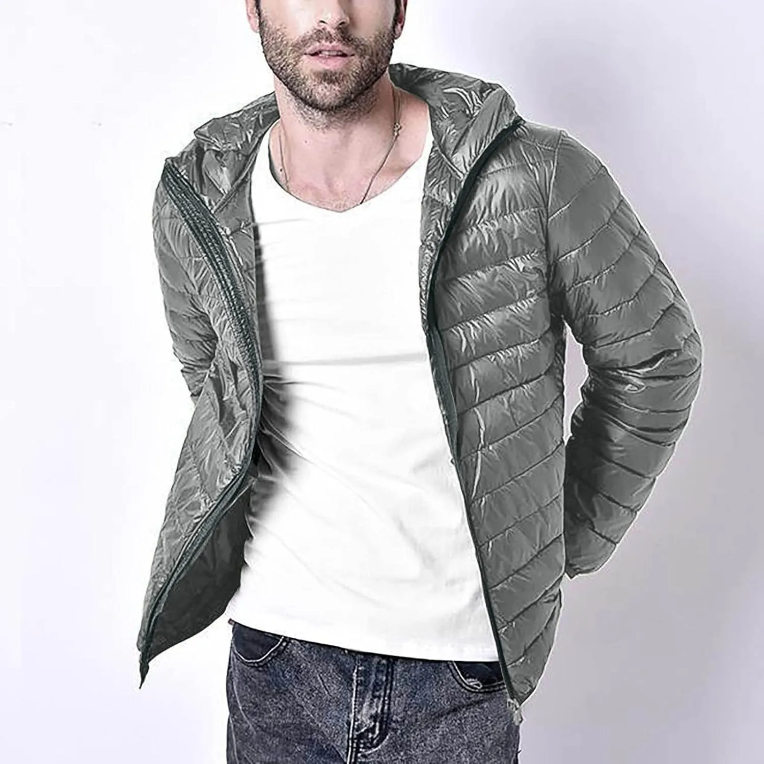 Ymosrh Men's Jacket Down Quilted Lined Winter Casual Windproof Puffer Jacket Warm Windbreaker Coats Jackets, XXL-5XL
