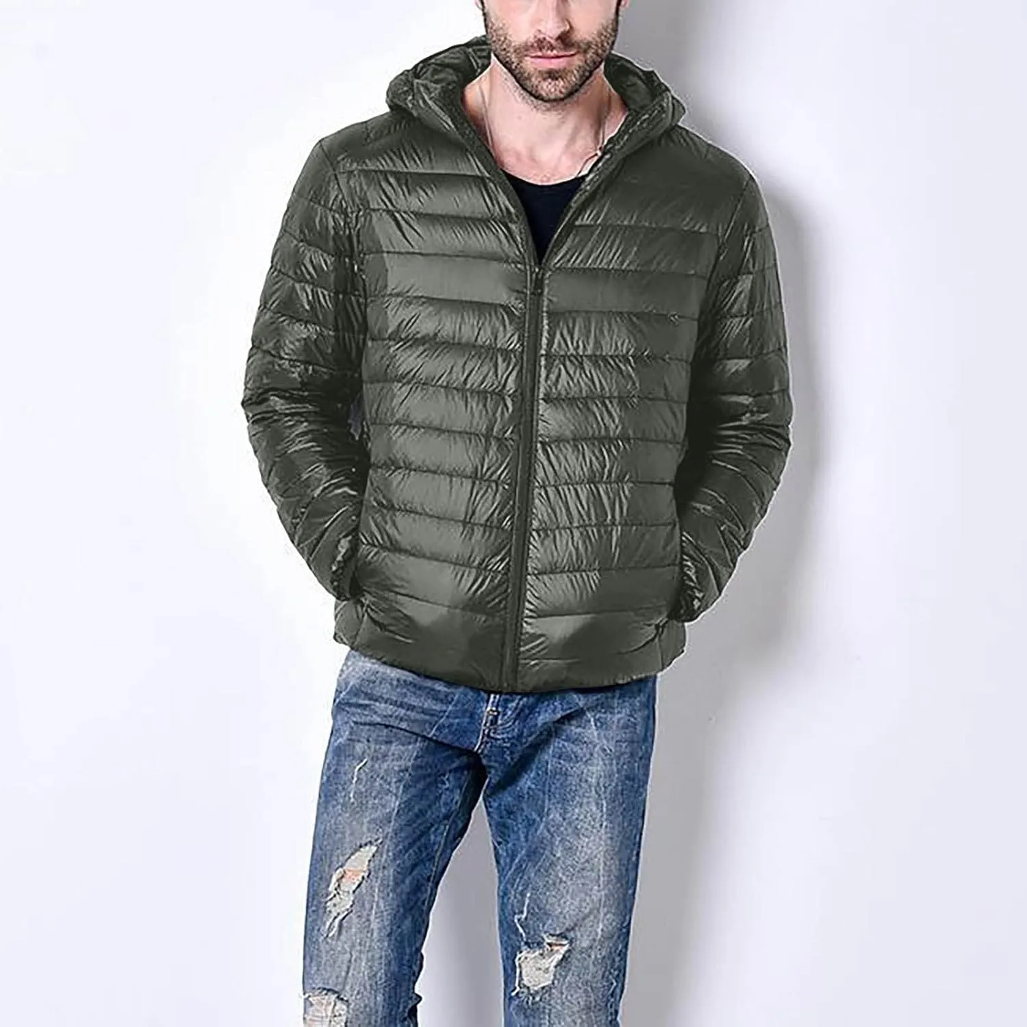 Ymosrh Men's Jacket Down Quilted Lined Winter Casual Windproof Puffer Jacket Warm Windbreaker Coats Jackets, XXL-5XL