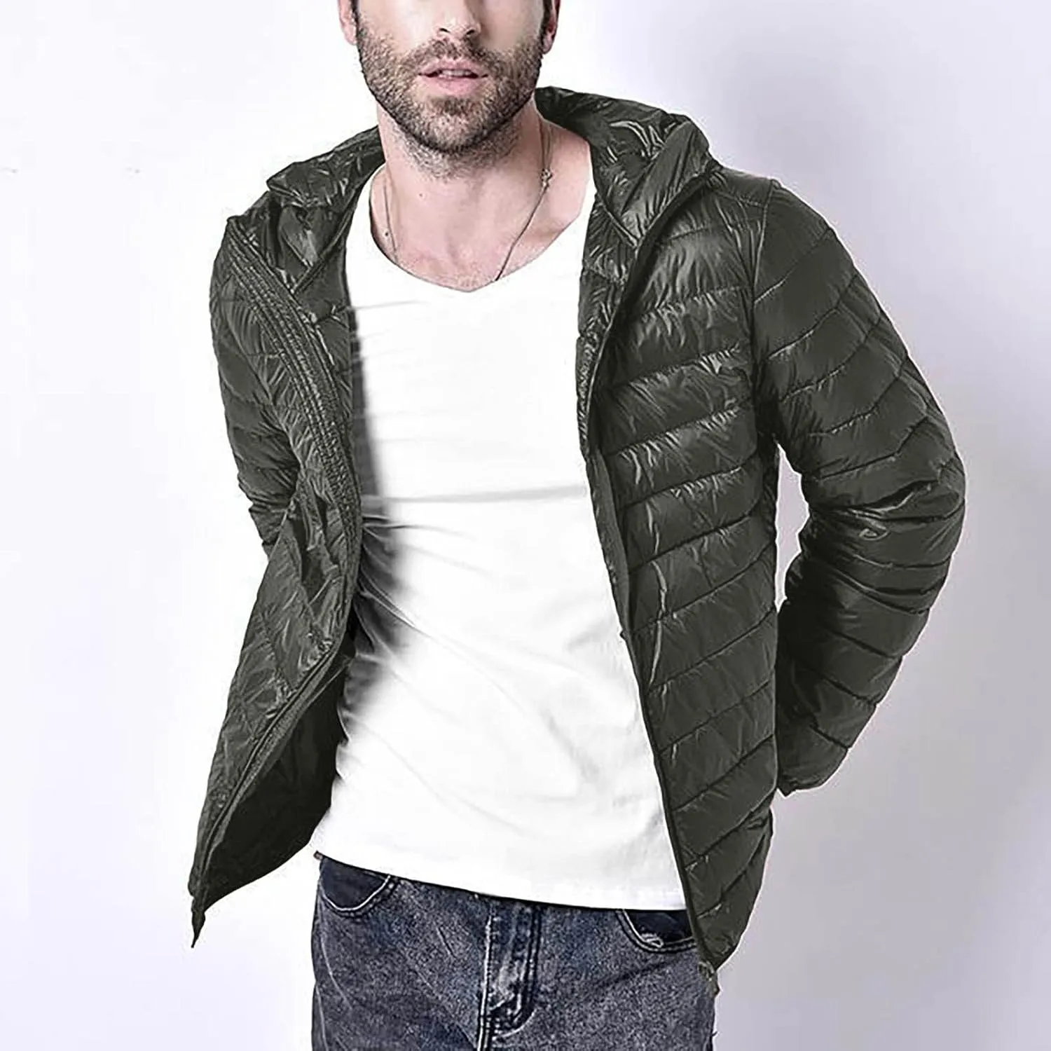 Ymosrh Men's Jacket Down Quilted Lined Winter Casual Windproof Puffer Jacket Warm Windbreaker Coats Jackets, XXL-5XL