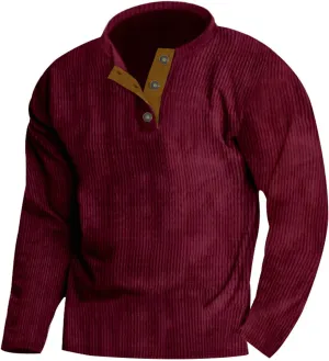 Ymosrh Men's Novelty Sweatshirts Quarter Button Sweatshirt Long Sleeve Corduroy Pullover Tops Henley Sweat Shirt, M-4XL