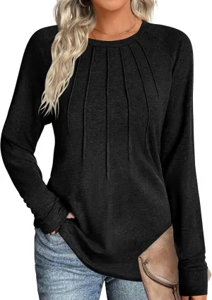 Zeagoo Women Long Sleeve Shirts Casual Tops Blouses Fashion Pleated Tunic Fall Clothes 2024