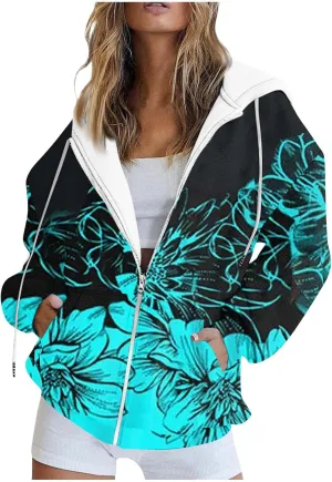 Zip Up Hoodie Jackets Womens Long Sleeve Sweatshirts Fall Casual Loose Outfits Oversized Fashion Coats with Pockets