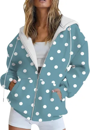 Zip Up Hoodie Jackets Womens Long Sleeve Sweatshirts Fall Casual Loose Outfits Oversized Fashion Coats with Pockets