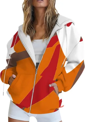 Zip Up Hoodie Jackets Womens Long Sleeve Sweatshirts Fall Casual Loose Outfits Oversized Fashion Coats with Pockets