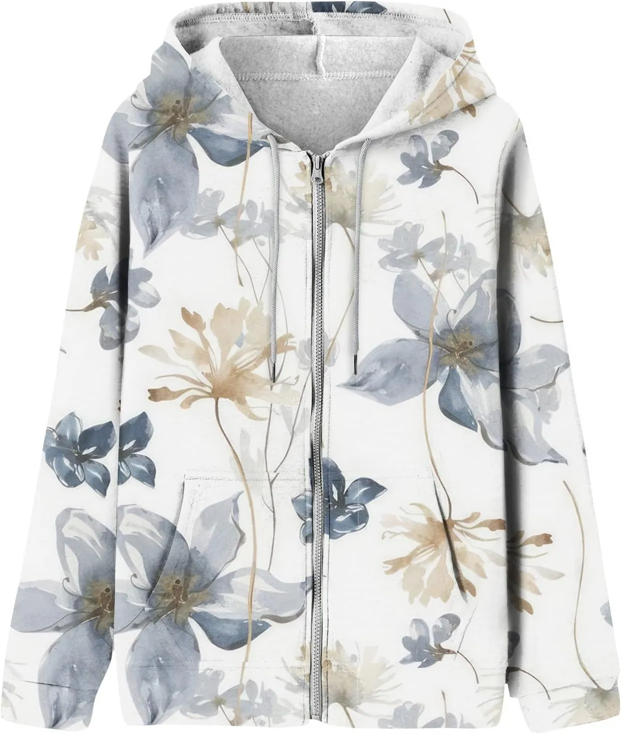 Zip Up Hoodie Jackets Womens Long Sleeve Sweatshirts Fall Casual Loose Outfits Oversized Fashion Coats with Pockets