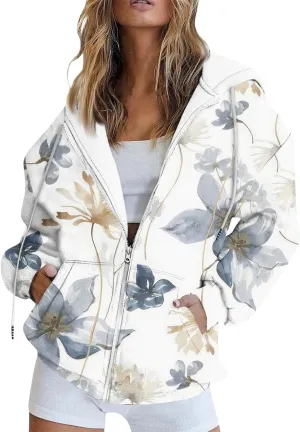 Zip Up Hoodie Jackets Womens Long Sleeve Sweatshirts Fall Casual Loose Outfits Oversized Fashion Coats with Pockets