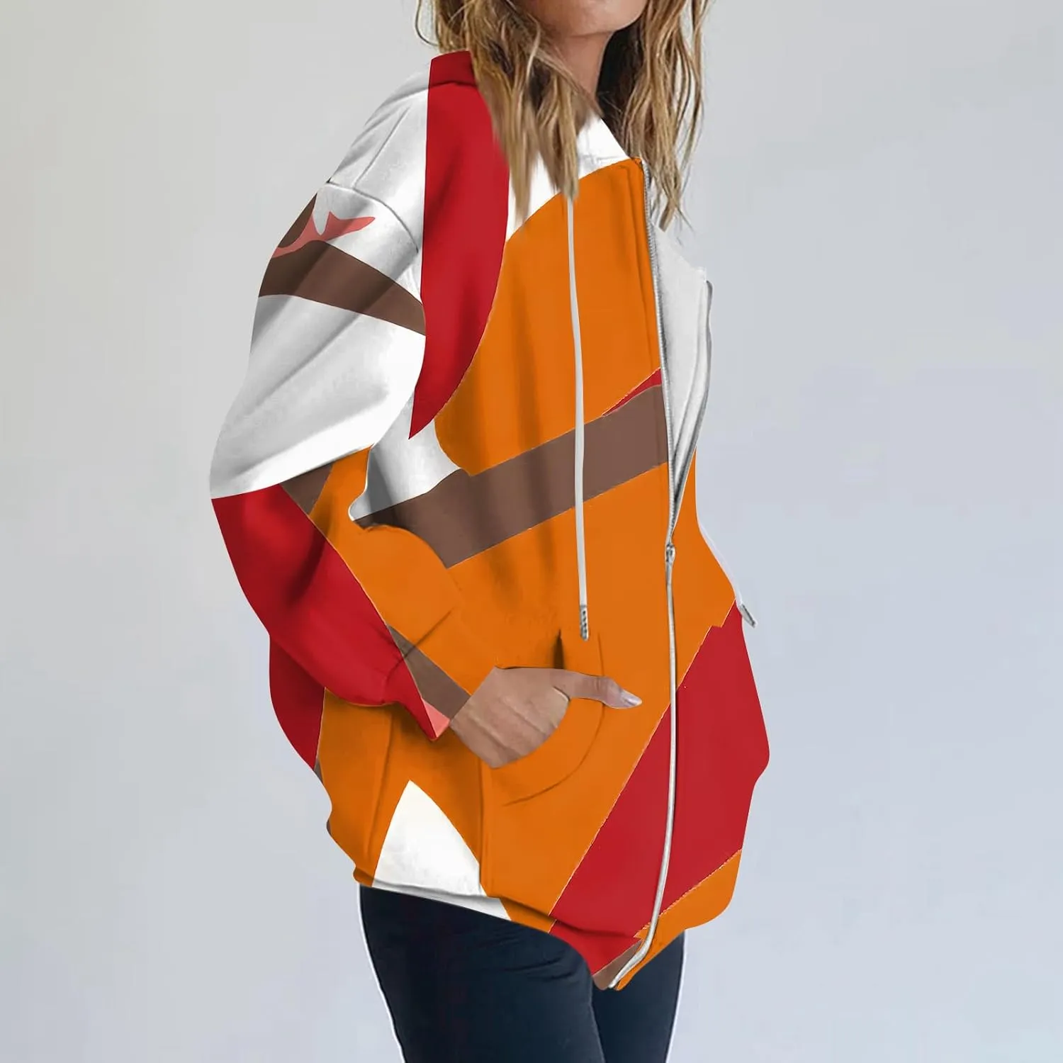 Zip Up Hoodie Jackets Womens Long Sleeve Sweatshirts Fall Casual Loose Outfits Oversized Fashion Coats with Pockets