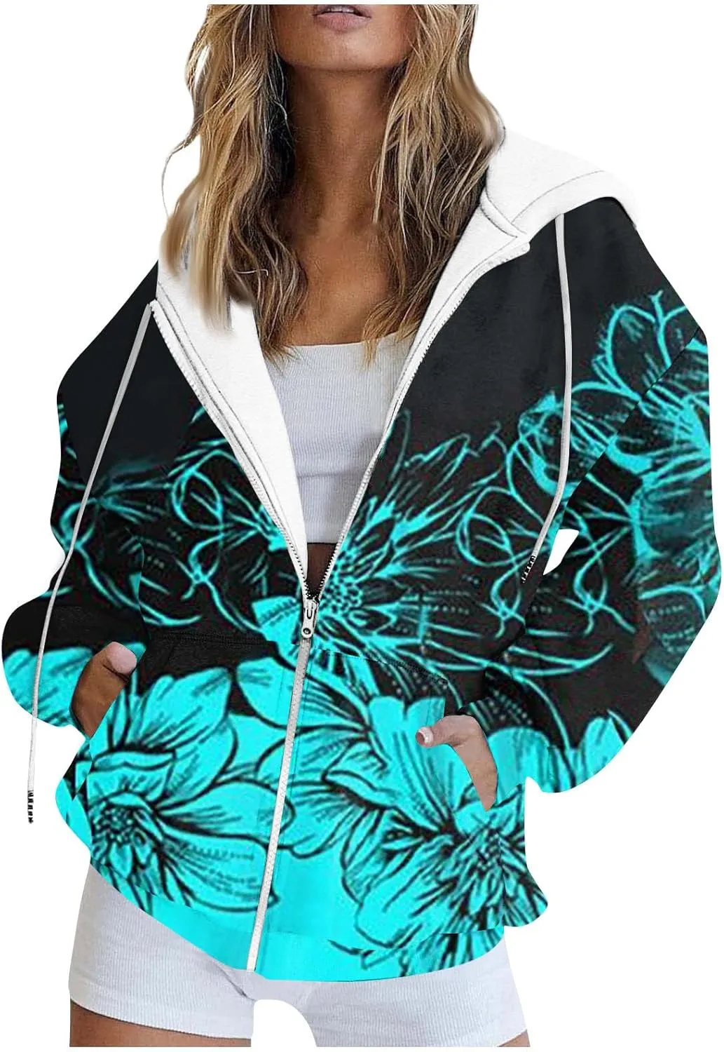 Zip Up Hoodie Jackets Womens Long Sleeve Sweatshirts Fall Casual Loose Outfits Oversized Fashion Coats with Pockets