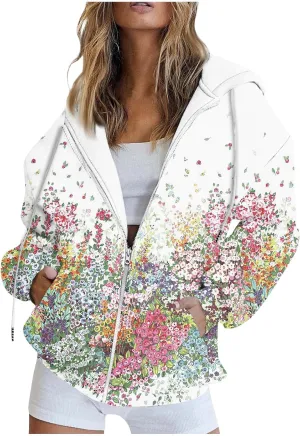 Zip Up Hoodie Jackets Womens Long Sleeve Sweatshirts Fall Casual Loose Outfits Oversized Fashion Coats with Pockets