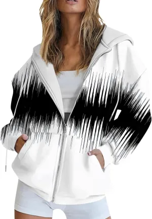 Zip Up Hoodie Jackets Womens Long Sleeve Sweatshirts Fall Casual Loose Outfits Oversized Fashion Coats with Pockets