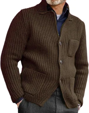 ZYXTIM Mens Chunky Knit Cardigan Sweater Cable Kniited Open Front Warm Winter Jackets Button Down Lapel Casual Coats Big&Tall