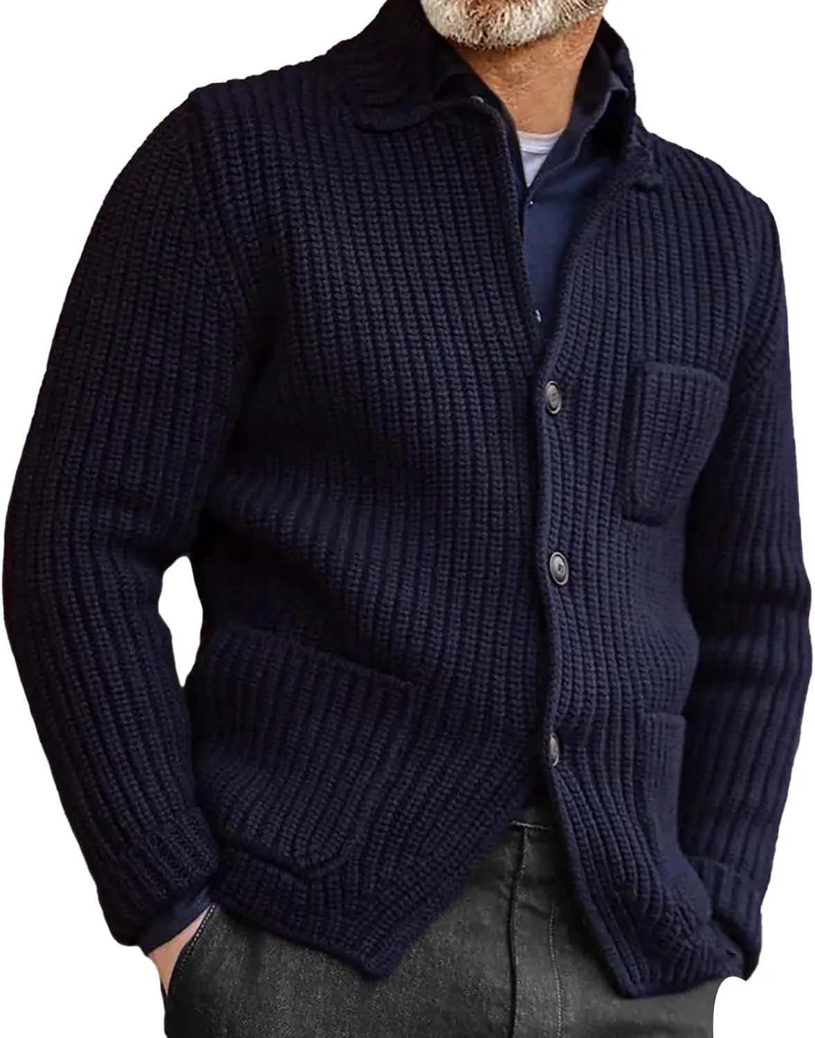 ZYXTIM Mens Chunky Knit Cardigan Sweater Cable Kniited Open Front Warm Winter Jackets Button Down Lapel Casual Coats Big&Tall