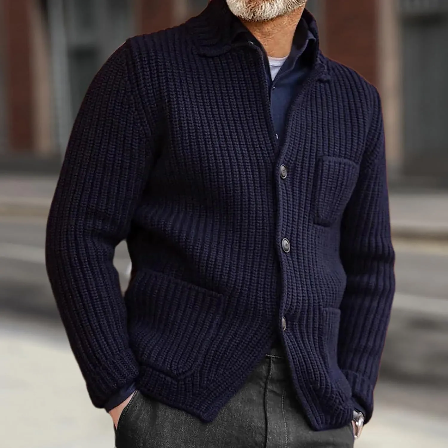 ZYXTIM Mens Chunky Knit Cardigan Sweater Cable Kniited Open Front Warm Winter Jackets Button Down Lapel Casual Coats Big&Tall
