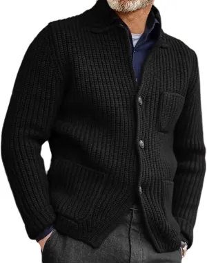 ZYXTIM Mens Chunky Knit Cardigan Sweater Cable Kniited Open Front Warm Winter Jackets Button Down Lapel Casual Coats Big&Tall