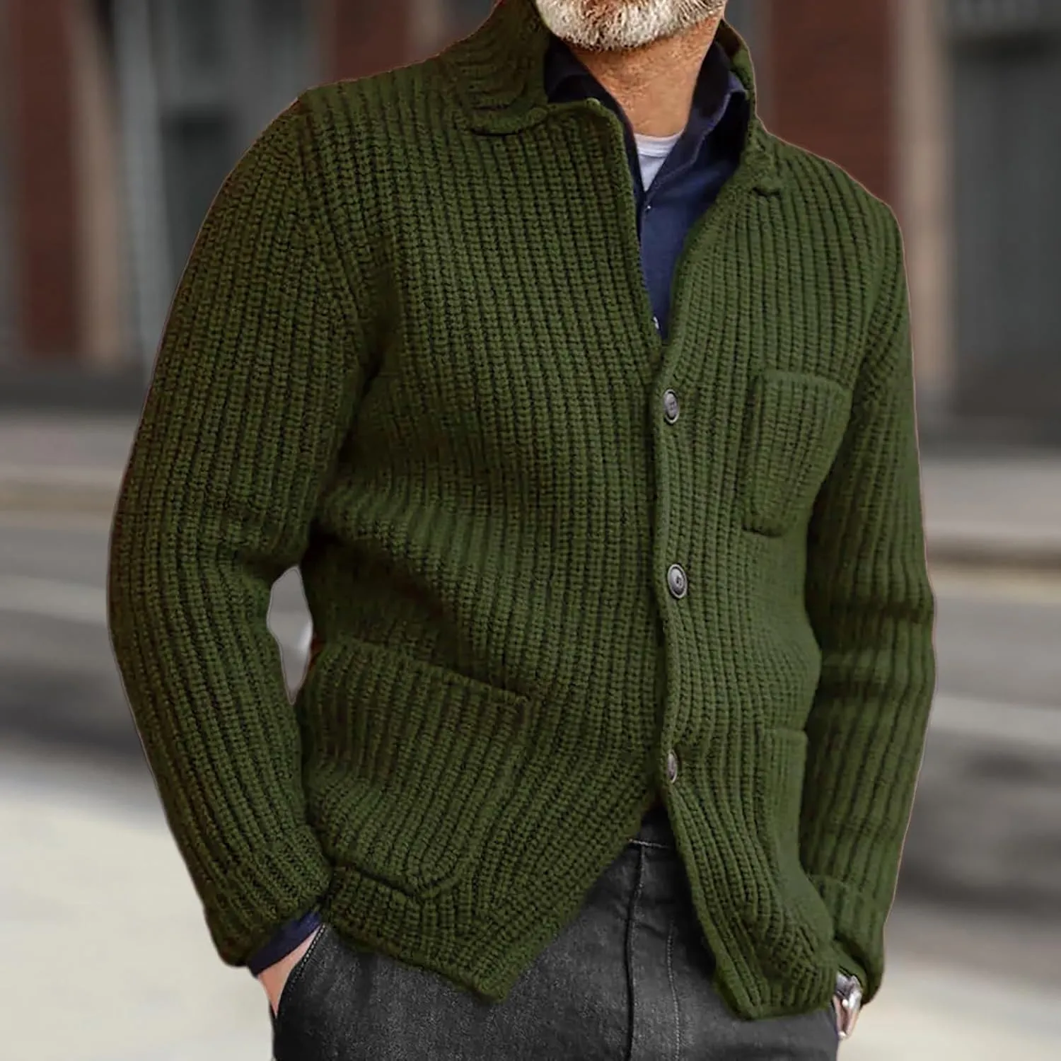 ZYXTIM Mens Chunky Knit Cardigan Sweater Cable Kniited Open Front Warm Winter Jackets Button Down Lapel Casual Coats Big&Tall