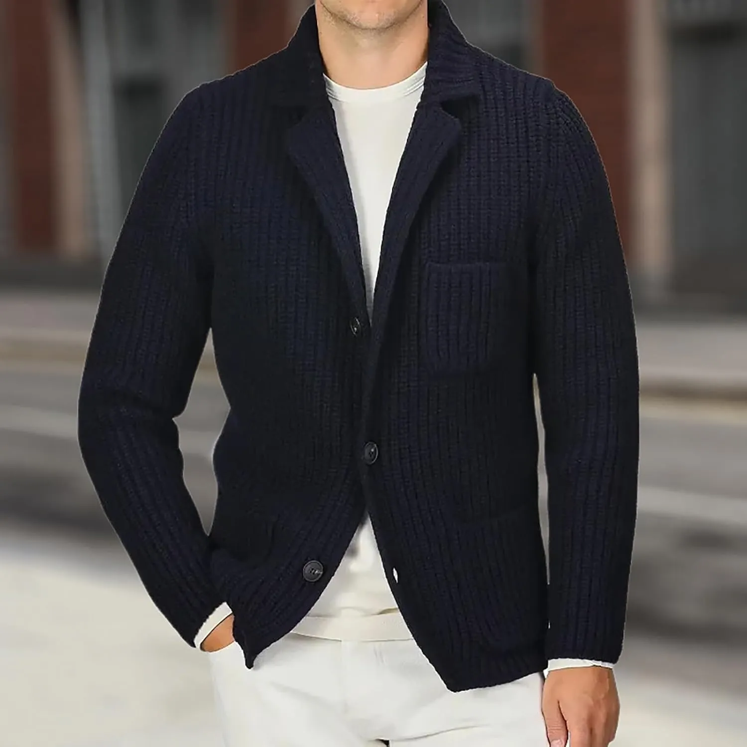 ZYXTIM Mens Chunky Knit Cardigan Sweater Cable Kniited Open Front Warm Winter Jackets Button Down Lapel Casual Coats Big&Tall
