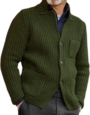 ZYXTIM Mens Chunky Knit Cardigan Sweater Cable Kniited Open Front Warm Winter Jackets Button Down Lapel Casual Coats Big&Tall