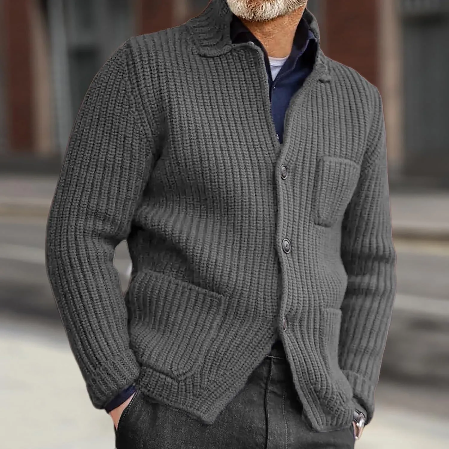 ZYXTIM Mens Chunky Knit Cardigan Sweater Cable Kniited Open Front Warm Winter Jackets Button Down Lapel Casual Coats Big&Tall