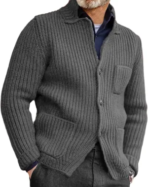 ZYXTIM Mens Chunky Knit Cardigan Sweater Cable Kniited Open Front Warm Winter Jackets Button Down Lapel Casual Coats Big&Tall