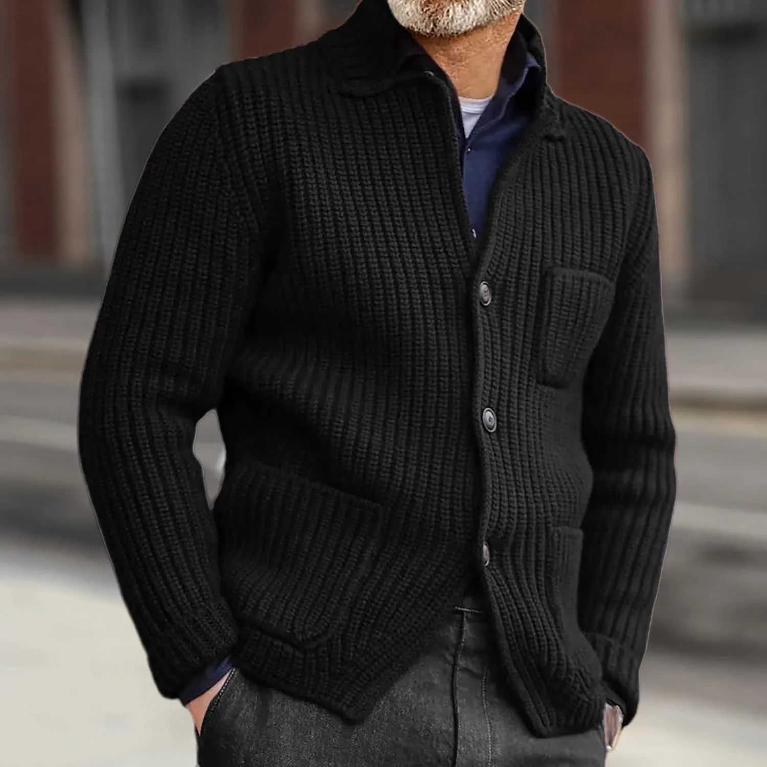 ZYXTIM Mens Chunky Knit Cardigan Sweater Cable Kniited Open Front Warm Winter Jackets Button Down Lapel Casual Coats Big&Tall