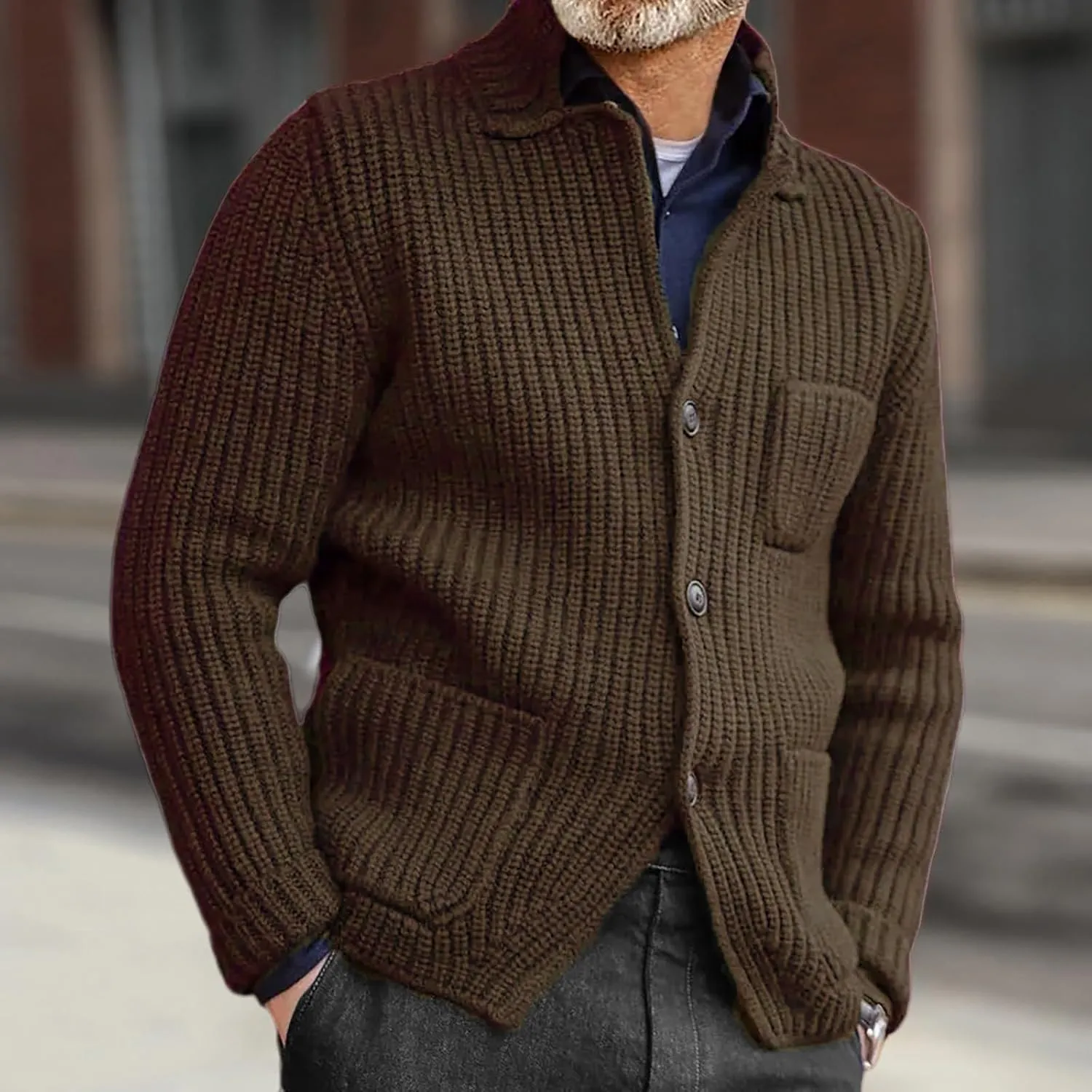 ZYXTIM Mens Chunky Knit Cardigan Sweater Cable Kniited Open Front Warm Winter Jackets Button Down Lapel Casual Coats Big&Tall